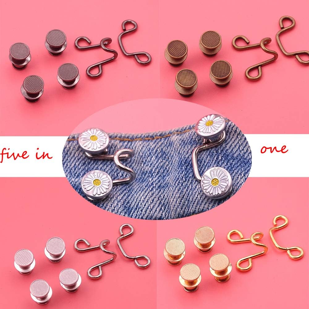 5-Set Metal Waist Buckle Extender for Jeans Adjustable Waist Extender Button for Pants Waist-in Button Nail-Free Detachable Button for Jeans Waist