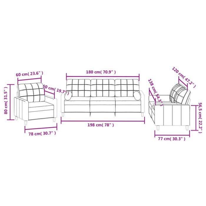 VidaXL Sofa Set with Cushions 3 Pcs, Sofas with Armrests and Backrest, Furniture Set, Living Room Furniture, 3201265