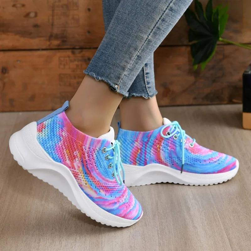 Fashion 2024 New Women's Shoes Lace Up Women's Vulcanize Shoes Hot Sale Color Matching Ladies Casual Shoes Round Head Mesh Sneakers