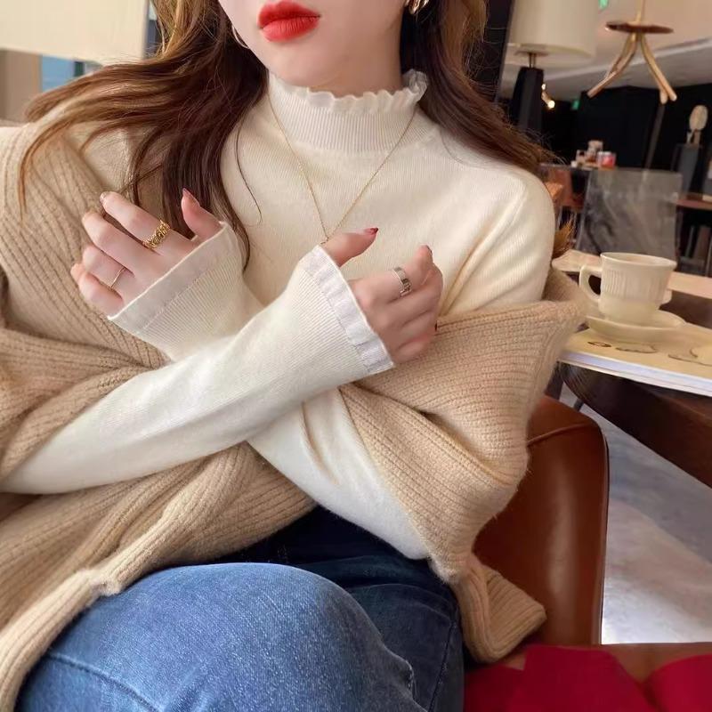 Spring New Design Semi-turtleneck Soft Waxy Slim-fitting Long-sleeved Knitted Sweater Women's Light Professional Style Inner Sweater