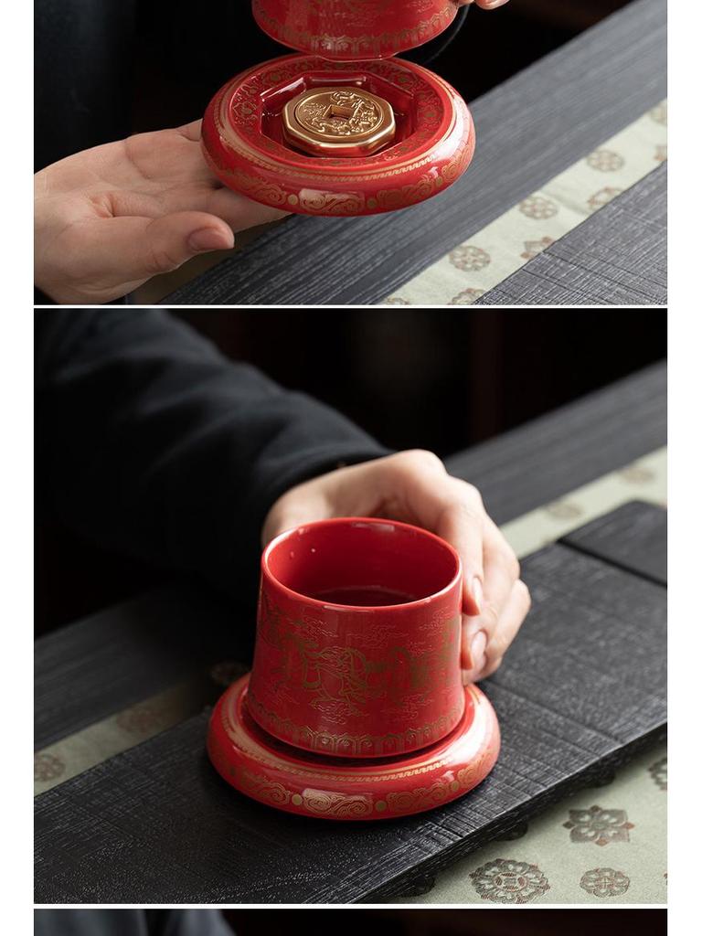 New Arrival: Red Festive Palace Museum Fu Tea Cup Gift Box for CCTV Spring Festival Gala Season