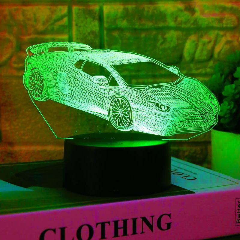 Cool Sports Car 3D Night Light Light Touch 7 Color Color Change Atmosphere Light is suitable for bedroom, bedside, living room,