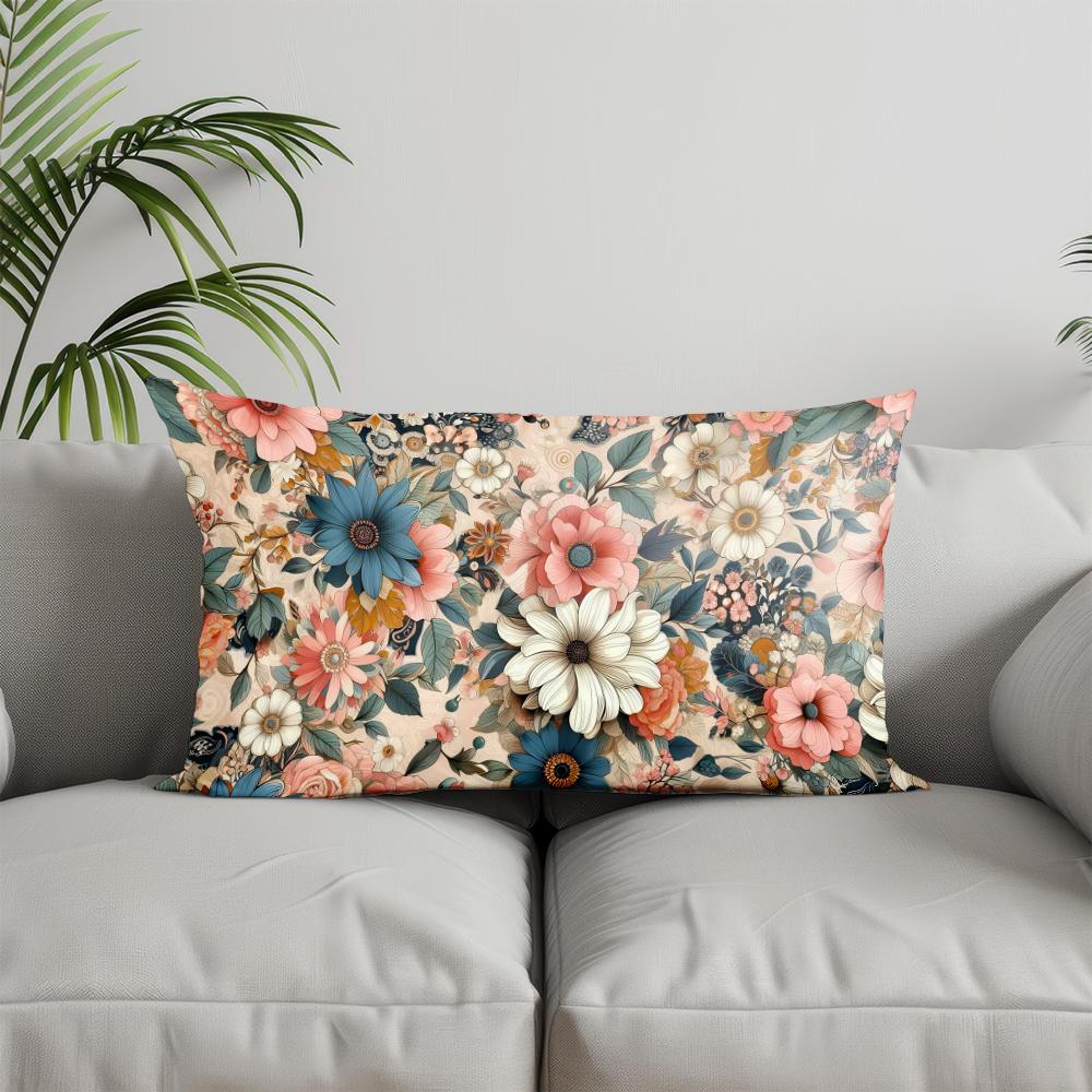 Home Decor Floral Pattern Rectangle Pillow Cover Suitable For Sofa Bedroom Car Pillow Cover Cushion Rectangular Back Cushion