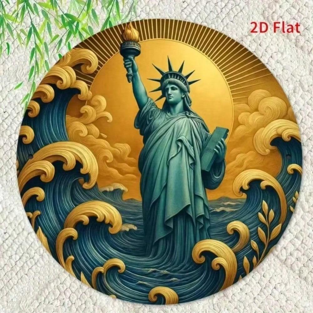 Vintage New York Statue Of Liberty Metal Wall Art, Round Iron Sign For Living Room Home Decor, Modern Housewarming Gift