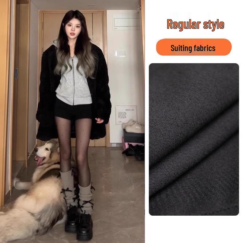 

Spicy Girl Velvet Black High-Waist Slimming Shorts for Women - Spring/Autumn 2026 New Style Short Stature Hot Pants XL