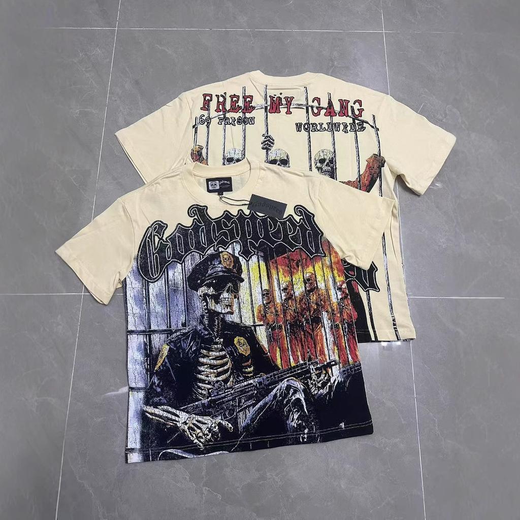 Skull Man Short Sleeve T-Shirt Men'S High Street Vintage Dark Rock Vintage