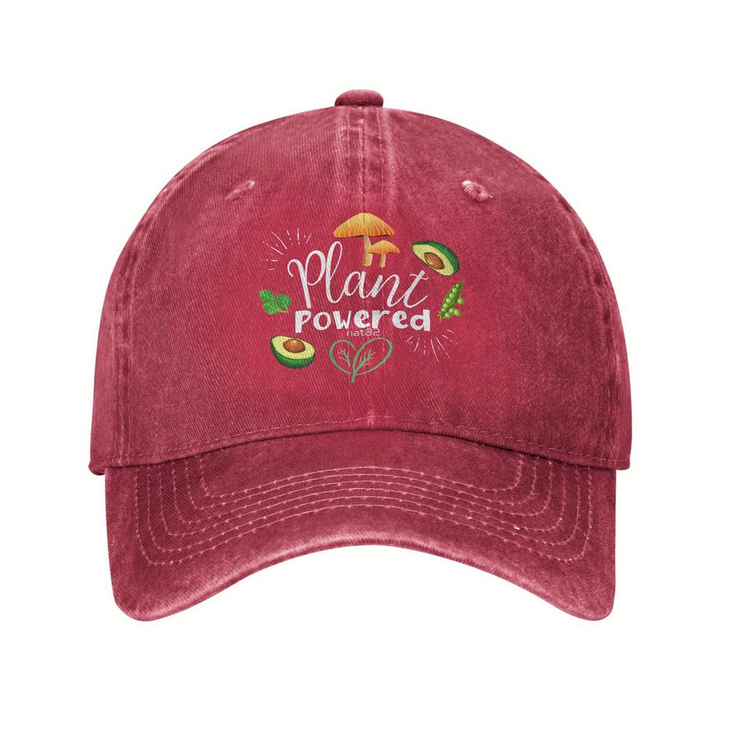Plant Powered Vegan Avocado Mushroom Baseball Cap Breathable Washed Unisex Casual Adjustable Hat