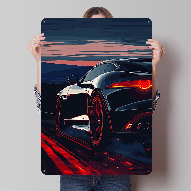Sleek Black At Dusk Car Printed Poster Customized Retro Wall Art Vintage Metal Tin Signs for Home Room Decoration Gaming Decor