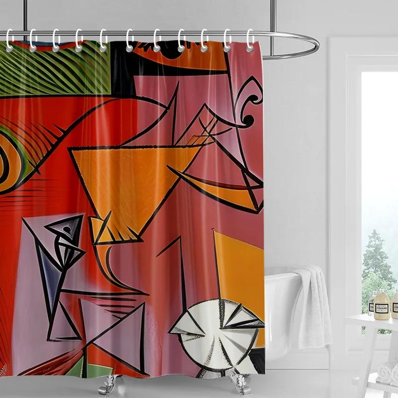 Abstract Cubist Art Bath Curtain - High-Quality Waterproof And Mildew-Proof Bathroom Decor For A Unique Home Statement