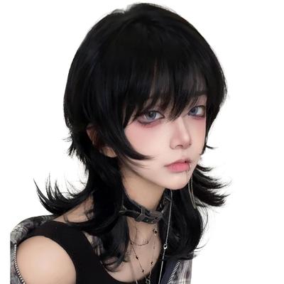 Sofeiyan Peruk Noel Tasarım Giyim Siyah Kurt Mullet Kurt Uzun Yakışıklı Doğal Küçük Yüz Harajuku Makyaj Cosplay Tam Peruk Mavi Peruk