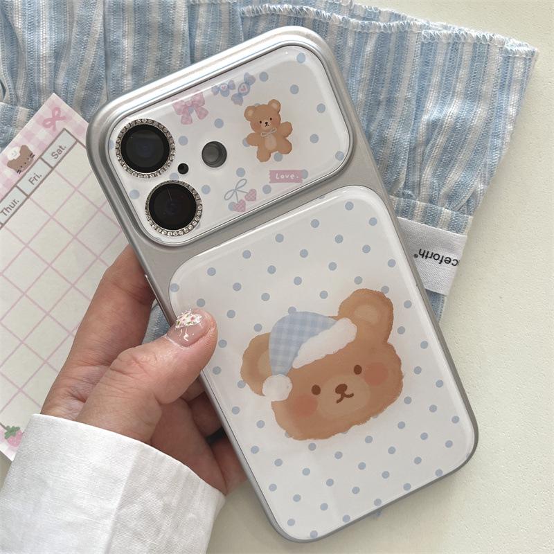

High-End iPhone 17/16 Pro Max/15/14 Case with Cute Blue Polka Dot Bear Sleepy Hat Design iPhone 17