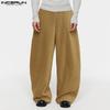 INCERUN Men Spring High Waist Buttons Solid Casual Long Chunky Pants Trousers 