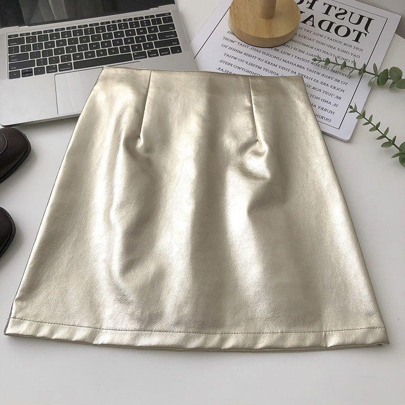 Silver High-Waist Leather Mini Skirt: Anti-Exposure, Korean Style, Versatile for Spring/Autumn, 2025 Women's Fashion