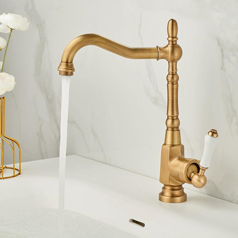 Antique Bathroom Faucet Brass Kitchen Faucet Chrome Basin Faucet Cold & Hot Water Mixer Sink Tap Deck Mounted Lavotory Tap