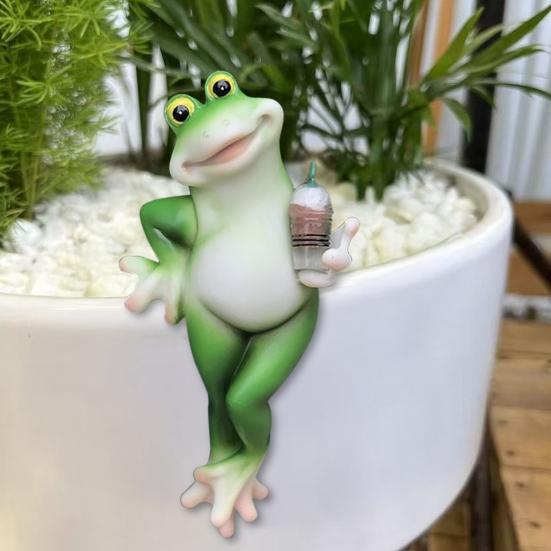 Miniature Frog Figurine Garden Drinking Frog Statue Planter Hugger Resin