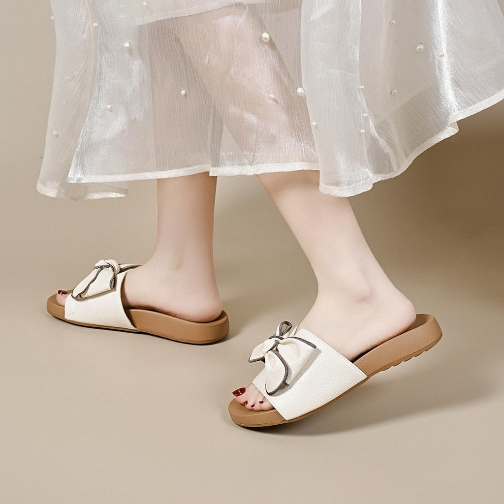 Slippers women's outer wear summer new open-toe one-word drag bow flat-bottomed lazy drag comfortable sandals