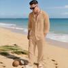 Men's Linen Casual Two-Piece Set: Classic Lapel Long Sleeve Shirt & Breathable Straight-Leg Pants