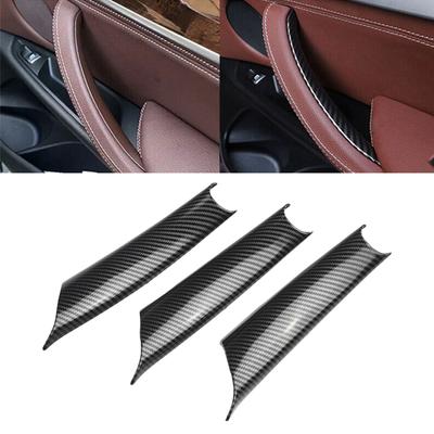 3Pcs For BMW E70 2008-2013 Inside Handle Interior Sticker Car Door Panel Pull Trim Cover Carbon Fiber Style For X6 E71 2009-2014