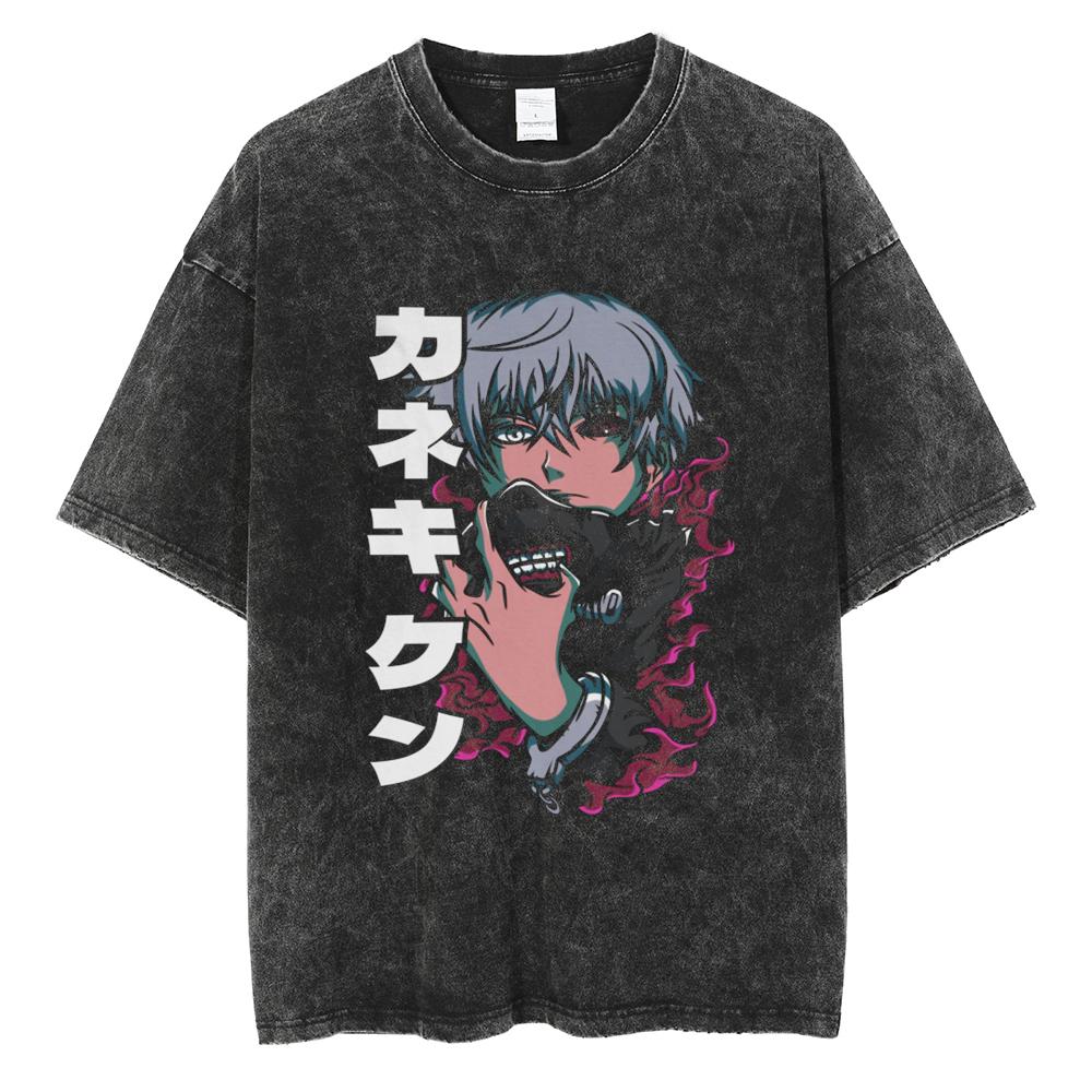 Anime Tokyo Ghoul Juuzou Suzuya Printed T Shirt Men Crewneck Washed T-shirts Manga Vintage Cotton Tshirt Harajuku Male Tops