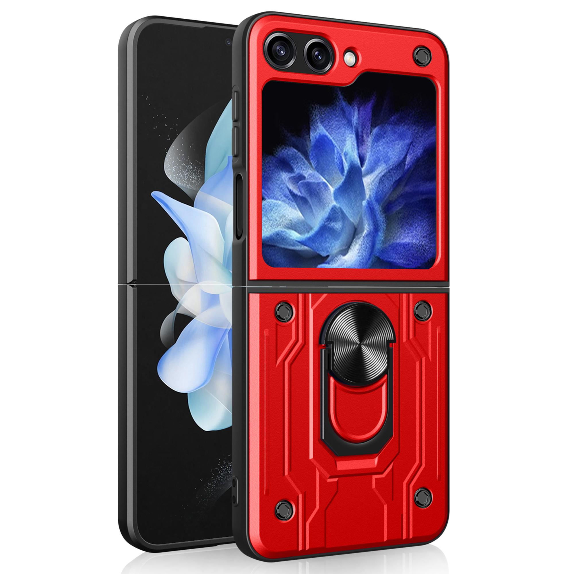 

Чехол для Samsung Galaxy Z Flip6 5G PC+TPU Подставка Магнитный Автомобильный Держатель Чехол для Телефона Red