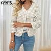 Women's Fashion Casual Plaid Print Autumn Winter Long Sleeve V-Neck Jackets & Coats