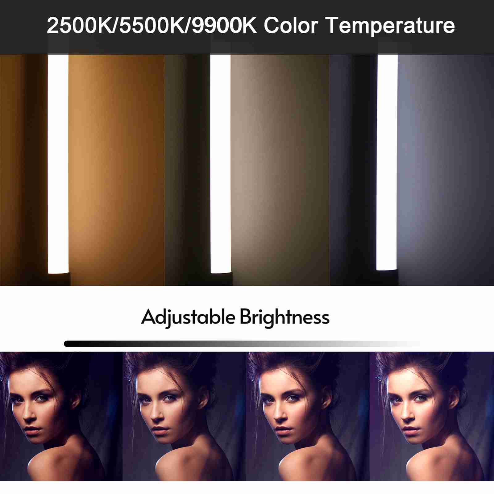 Handheld RGB Light Tube LED Video Light Wand 2500K/5500K/9900K Dimmable 7 Colorful Light Effects Built in Battery for Vlog Live Strming Product Portra