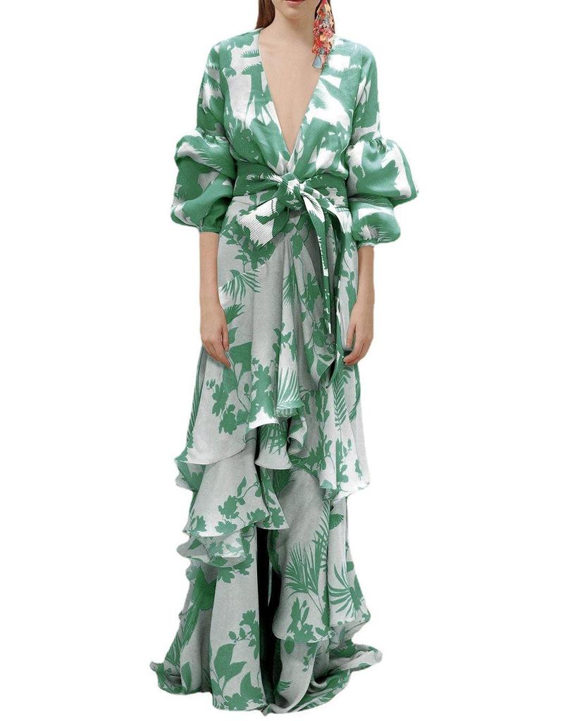 Women's European & American Chiffon Print High Waist Summer Dress - Irregular Hem, Vacation Style, Commuting Trend
