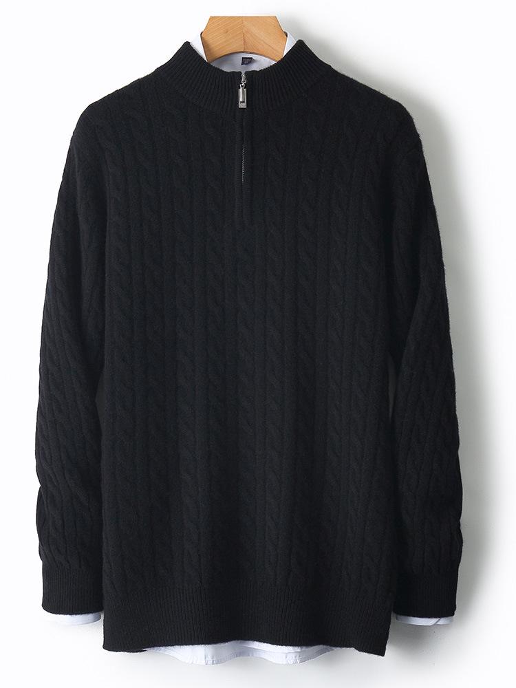Men's 100% Wool Half-High Collar Sweater - Loose Fit, Thick Knit, Casual Business Style