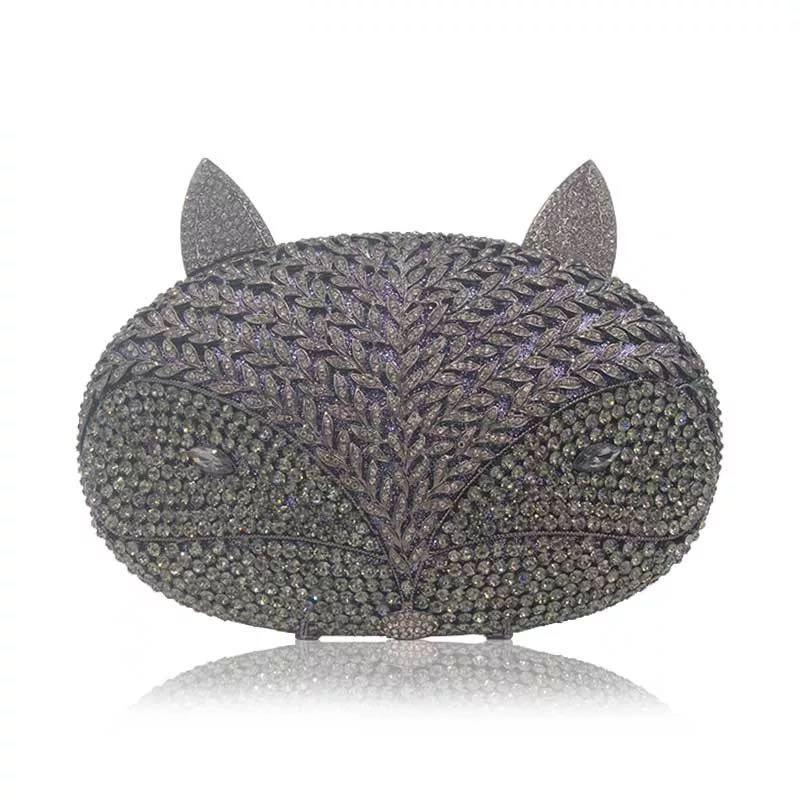 

WHTUOHENG Luxury Fox Head Rhinestone Evenin Clutches Party Prom Lady Handbags Diamond Banquet Dinner Purses Girls Crystal Bags 21cmX16cmX5.5cm