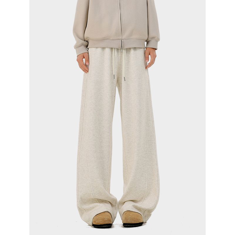 51 Hip-Hop American Minimalist Solid Color Patchwork Fleece-Lined Casual Wide-Leg Pants for Men and Women, Winter Thickened Drapey Sports Trousers