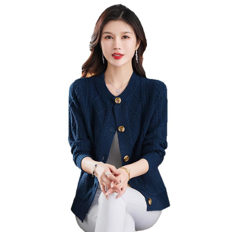 Damski sweter kardigan z grubym splotem warkoczowym, z okrągłym dekoltem, na jesień/zimę 2025 - Modny, wszechstronny i przytulny element okrycia wierzchniego