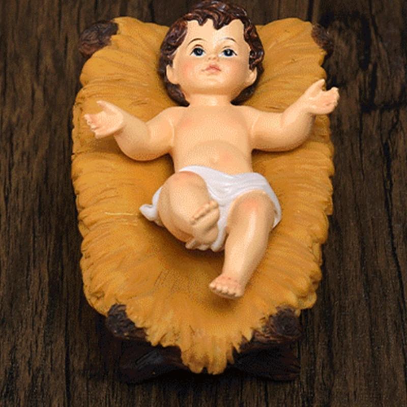 Resin Baby Jesuses in a Manger Nativity Figurines Nativity Collectible Statue Holy Faith Gift Christian Holiday Decors