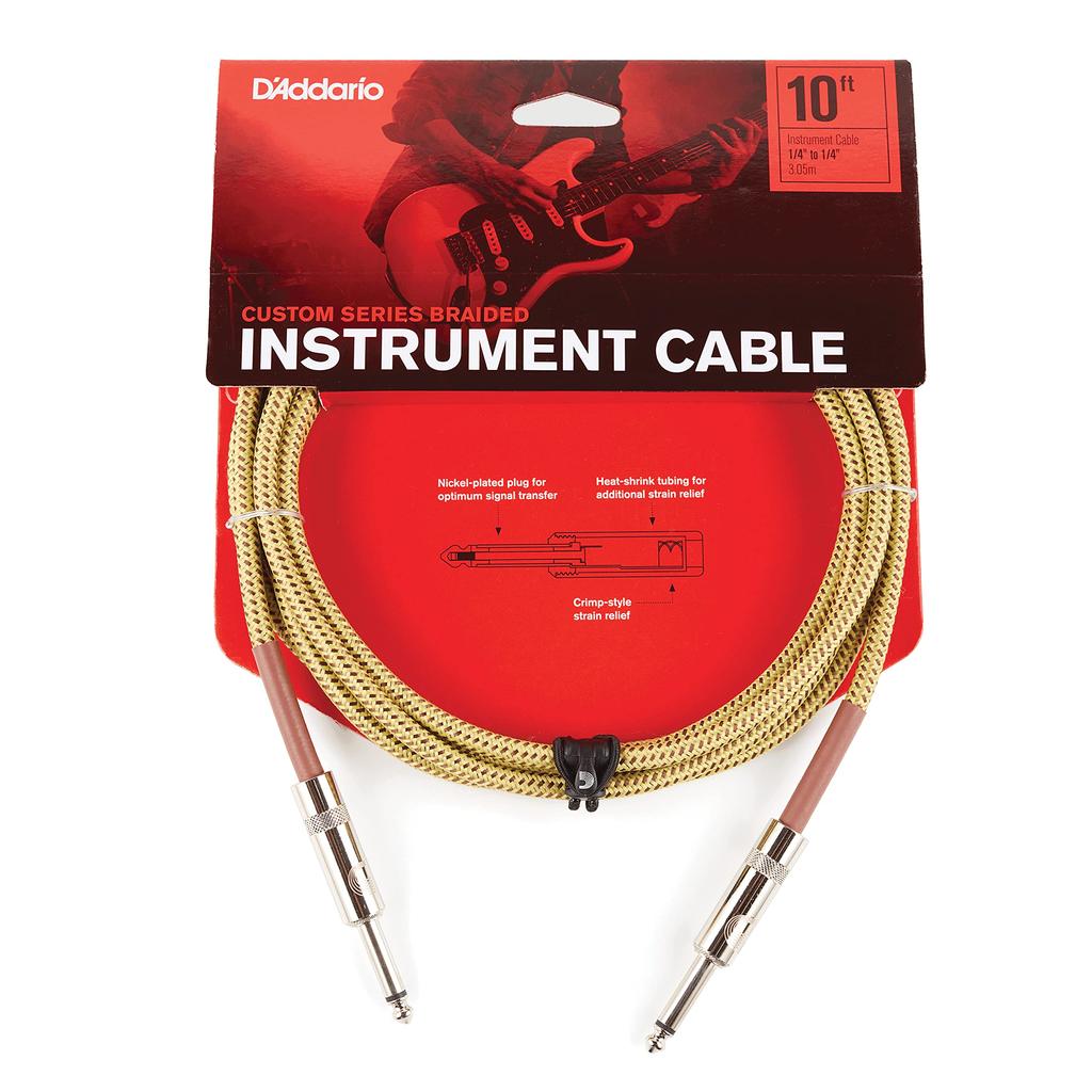 D'Addario Custom Series Braided Instrument Cable Tweed PW-BG-10TW (3.0m S-S) - Shielded Guitar Cable