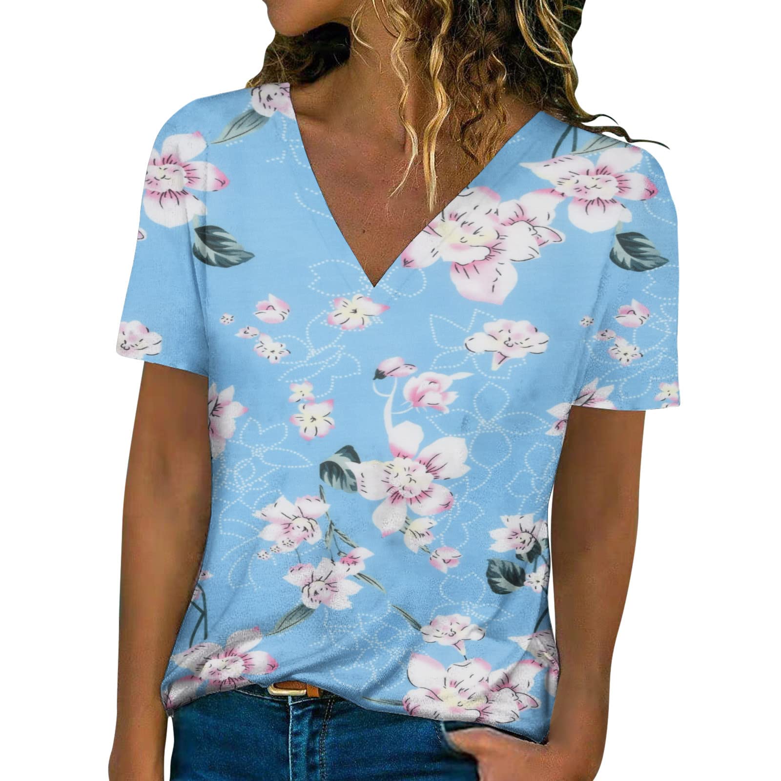 Fashion Floral 3D Printed T-shirt Women T-shirt V-neck Women T-shirt Tops Summer Streetwear Harajuku Y2k Clothing S