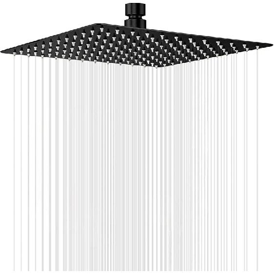 Rain Shower Head 12 inch (30x30cm) High Flow Large Rainfall Shower Head with Self-cleaning Silicone AISI 304 Waterfall Showerhead Ceiling or Wall
