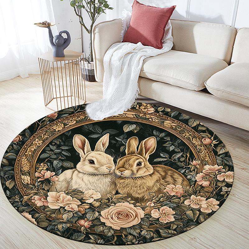 Rabbits Round Area Rug,Carpet Rug for Living Room Bedroom Sofa Playroom Decor,Non-slip Floor Mat