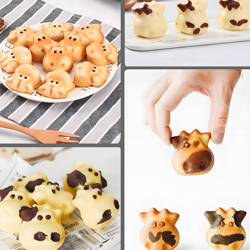 Cow Shape Muffin Pan 12-Cavity, Non-Stick Animal Cake Mold for Baking - Durable Carbon Steel Bakeware