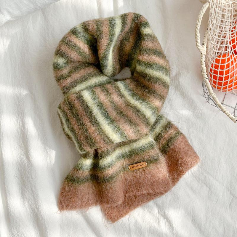 Winter thickened velvet, cold-proof, warm, comfortable and breathable scarf, simple and versatile striped jacquard neck protection scarf