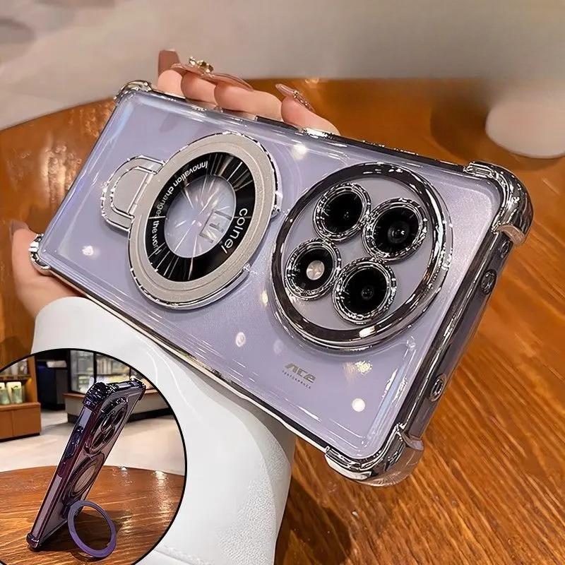 Case For OnePlus 13 13R ACE 5 Pro Airbag Ultra Transparent Plating Magnetic Bracket Case For OnePlus 13 Anti Fall Phone Caser