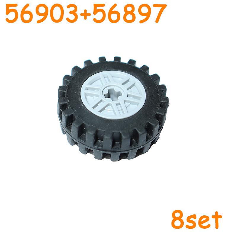 Non-Toxic 3482 30155 56897 56902 56903 61254 Tire Wheels Cross Hole Set Car Truck Hub Technical Bricks Moc Motorcycle Building Blocks