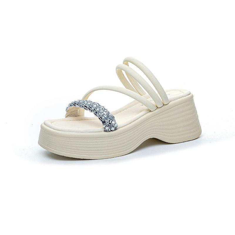Small Thick-bottomed Cool Slippers Female 2025 Summer New Two Wear Height-increasing Fairy Wind Beach Wear Female Cool Slippers