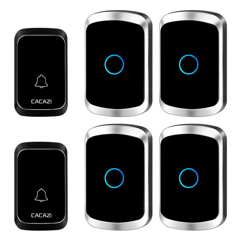 Dual Transmitter Wireless Doorbell Set with Four Receivers and AC Digital Music чёрный