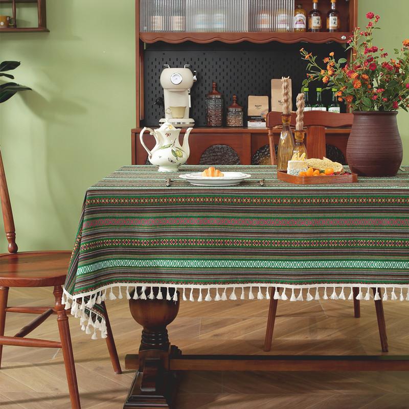 Yarn-Dyed Polyester-Cotton Famous Jacquard Striped Fringed Lace Coffee Table Tablecloth Dining Table Cloth Cover Towel