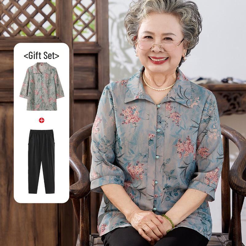 

Elegant Breathable Lapel Blouse & Top Set for Older Women 3XL