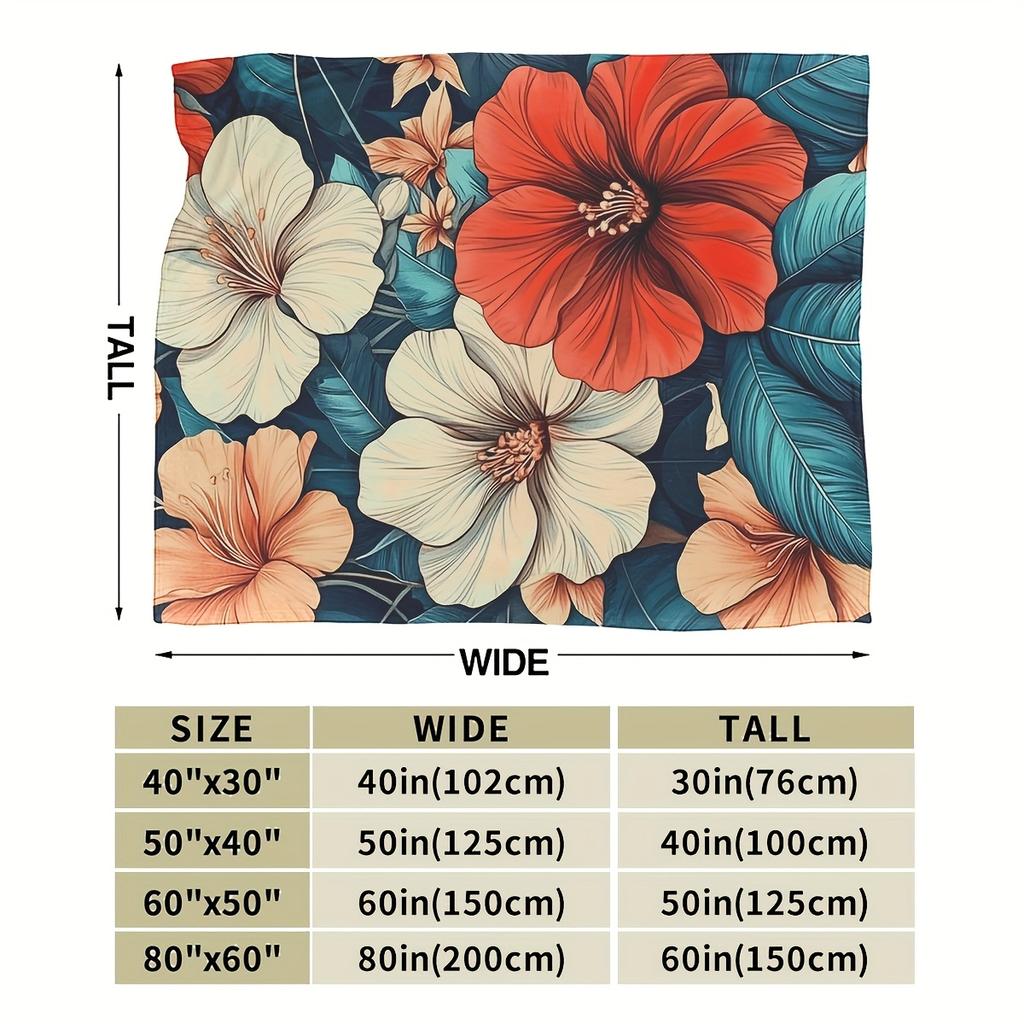 1pc Vibrant Floral Hibiscus Flannel Blanket - Soft, Lightweight Polyester Throw with Red and Pink Flowers for Home Decor, Beach,