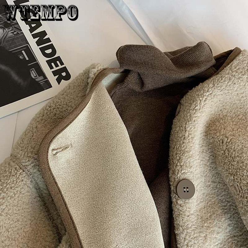 Round Collar Lambswool Coats Women's Spring Autumn Velvet Thick Solid Jackets Female Long Sleeve Casual Warm Cardigans