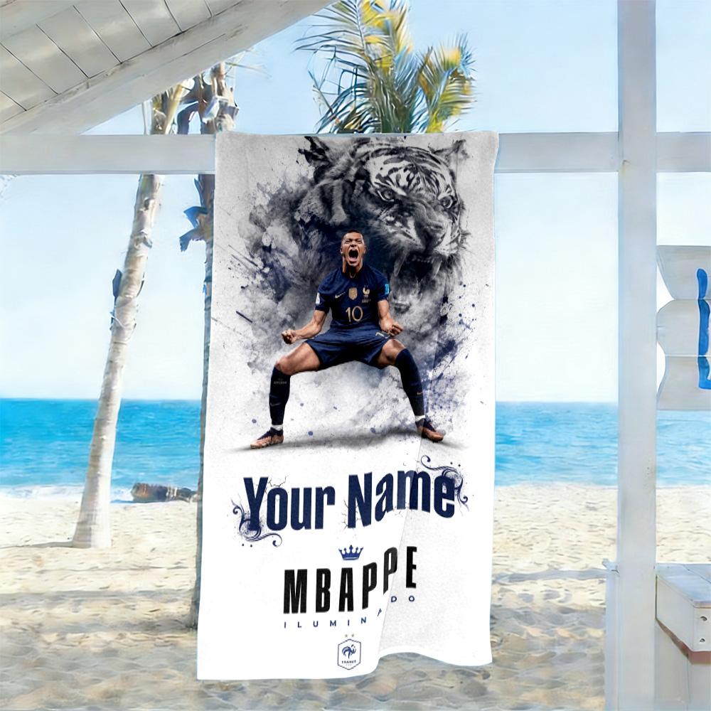 Mbappé Customized Name Beach Towel Super Soft Microfiber Quickdry Fabric Ideal for Travel Outdoor Swim Pool Yoga Surf Camping Hiking Gym Gift Holiday