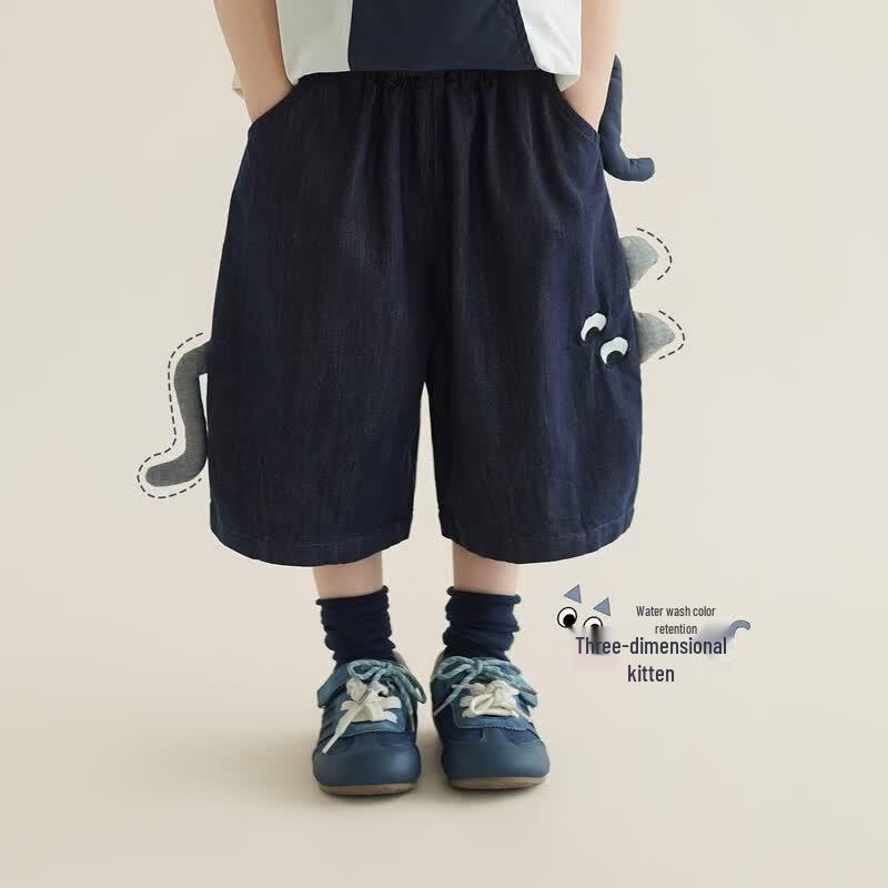 Boys  3D Cat Summer Denim Capri Shorts 120