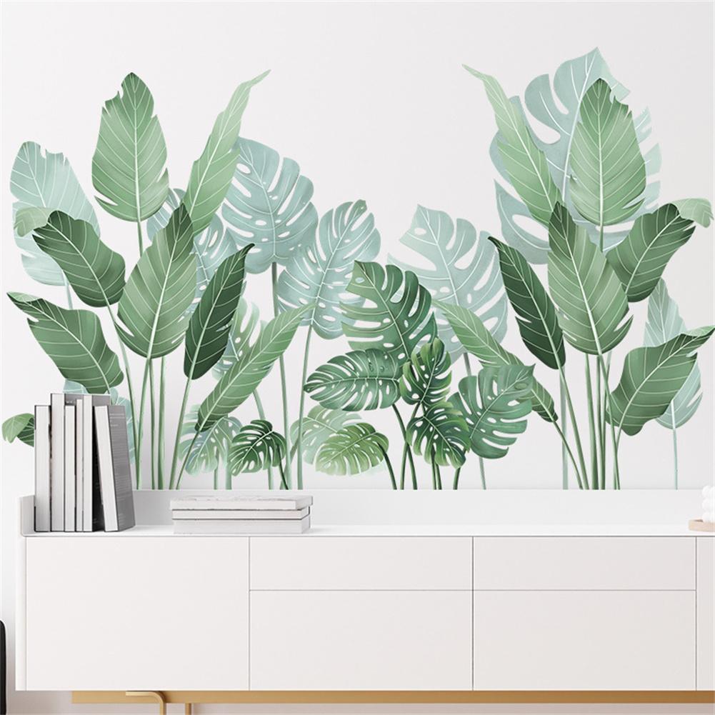 2pcs Tropical Green Leaves Wall Stickers Self-adhesive Wall Murals Wallpaper Home Decor For Bedroom Living Room