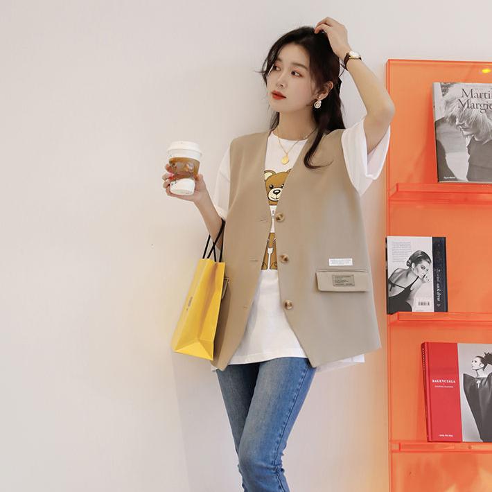 Damen Anzugweste im britischen Stil mit lockerem Schnitt für Frühlingsmantel